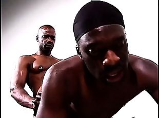 Hot black masseur loosens the ebony guy's body and fucks his anal hole
